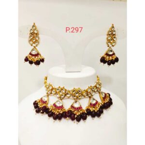 Beautiful kundan mini choker  set with red(ruby) stone & beads 1221