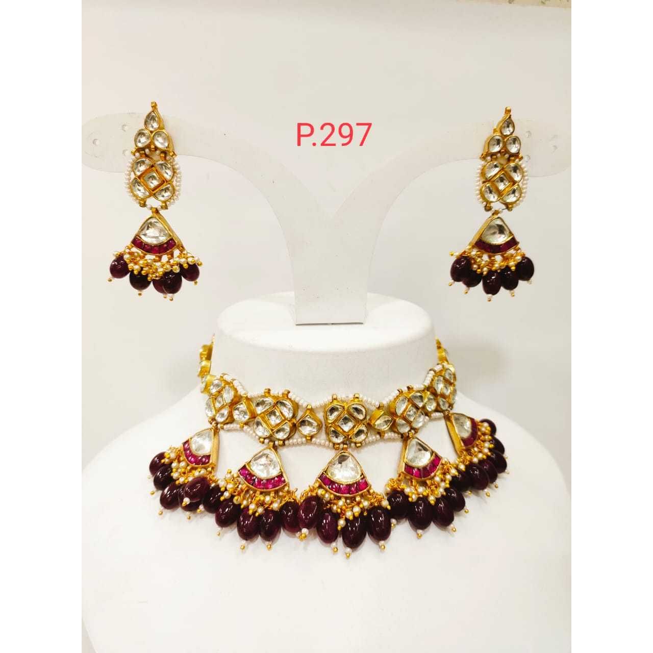 Beautiful kundan mini choker  set with red(ruby) stone & beads 1221