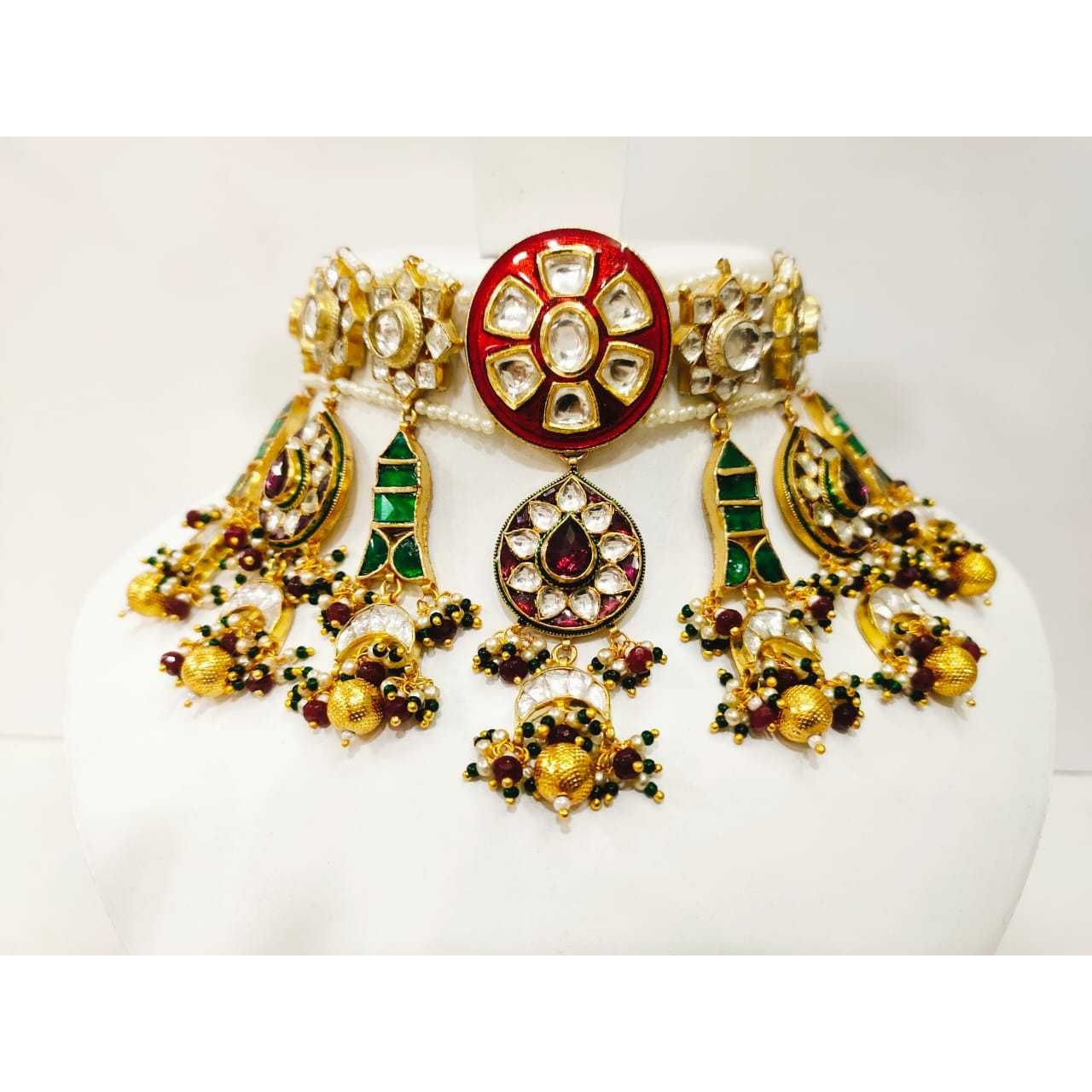 Treditinoal kundan choker set with red(ruby) green (emerald)stone and artificial design 1200 - Image 2