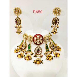 Treditinoal kundan choker set with red(ruby) green (emerald)stone and artificial design 1200
