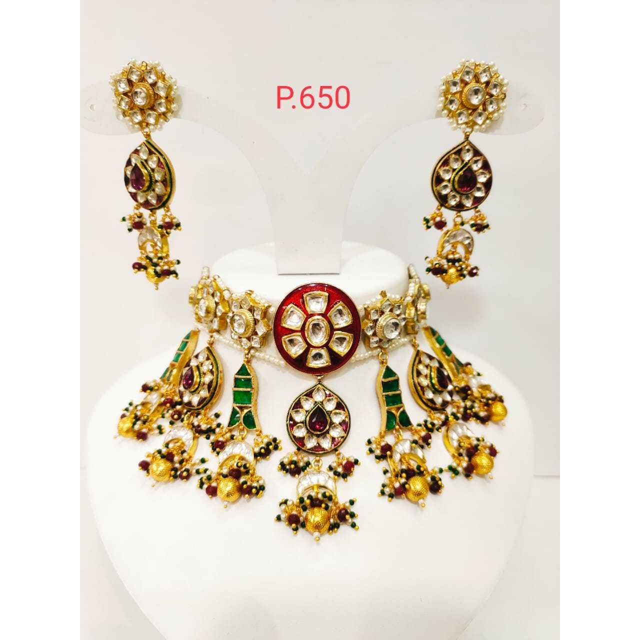 Treditinoal kundan choker set with red(ruby) green (emerald)stone and artificial design 1200
