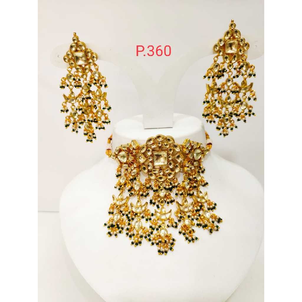 Bridal wedding gold plated kundan choker set with black & white pearl  1193