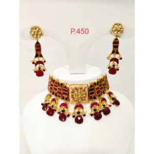 Gold plated kundan Choker Set With red(ruby) stone & Bead  1190