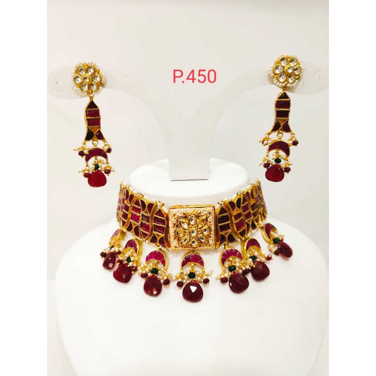 Gold plated kundan Choker Set With red(ruby) stone & Bead  1190