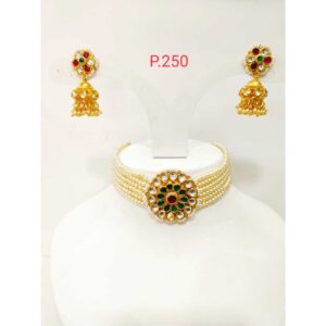 Gold plated pearl choker set with earring 1187