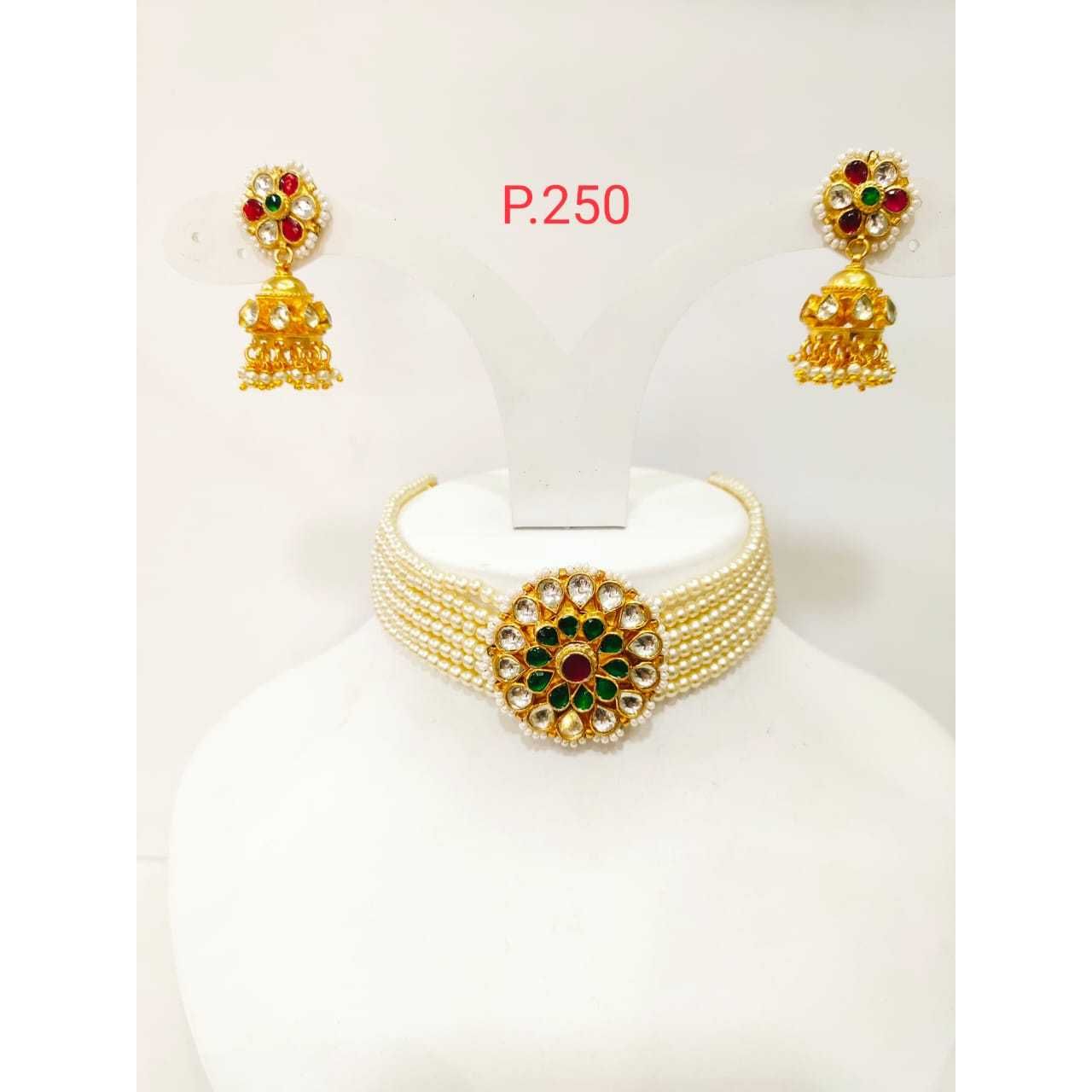 Gold plated pearl choker set with earring 1187