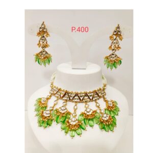 Triangle shapes choker set with mint beads 1186