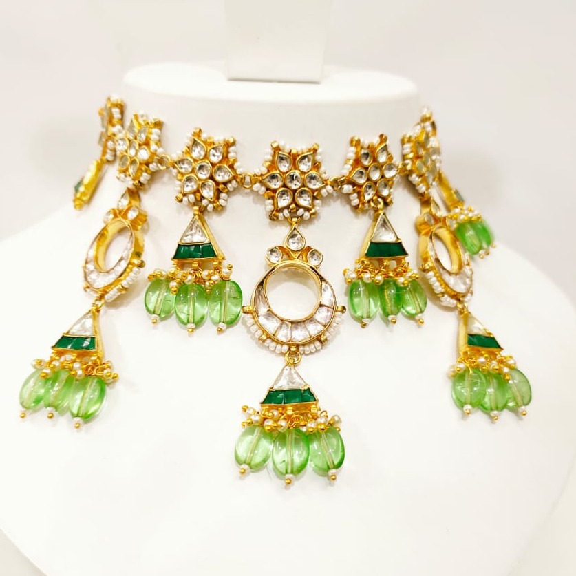 Kundan & mint beads choker Set 1185 - Image 2