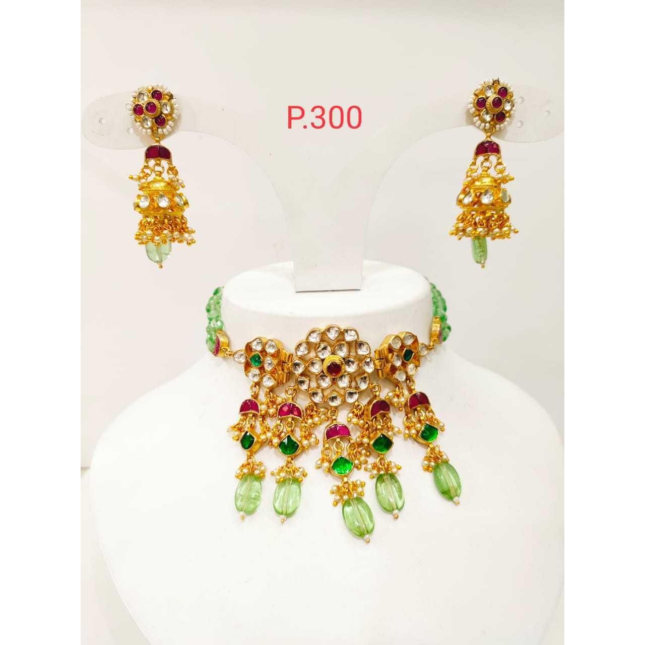 Kundan Work Fancy Choker Set With multi Color Stone & mint beads 1182