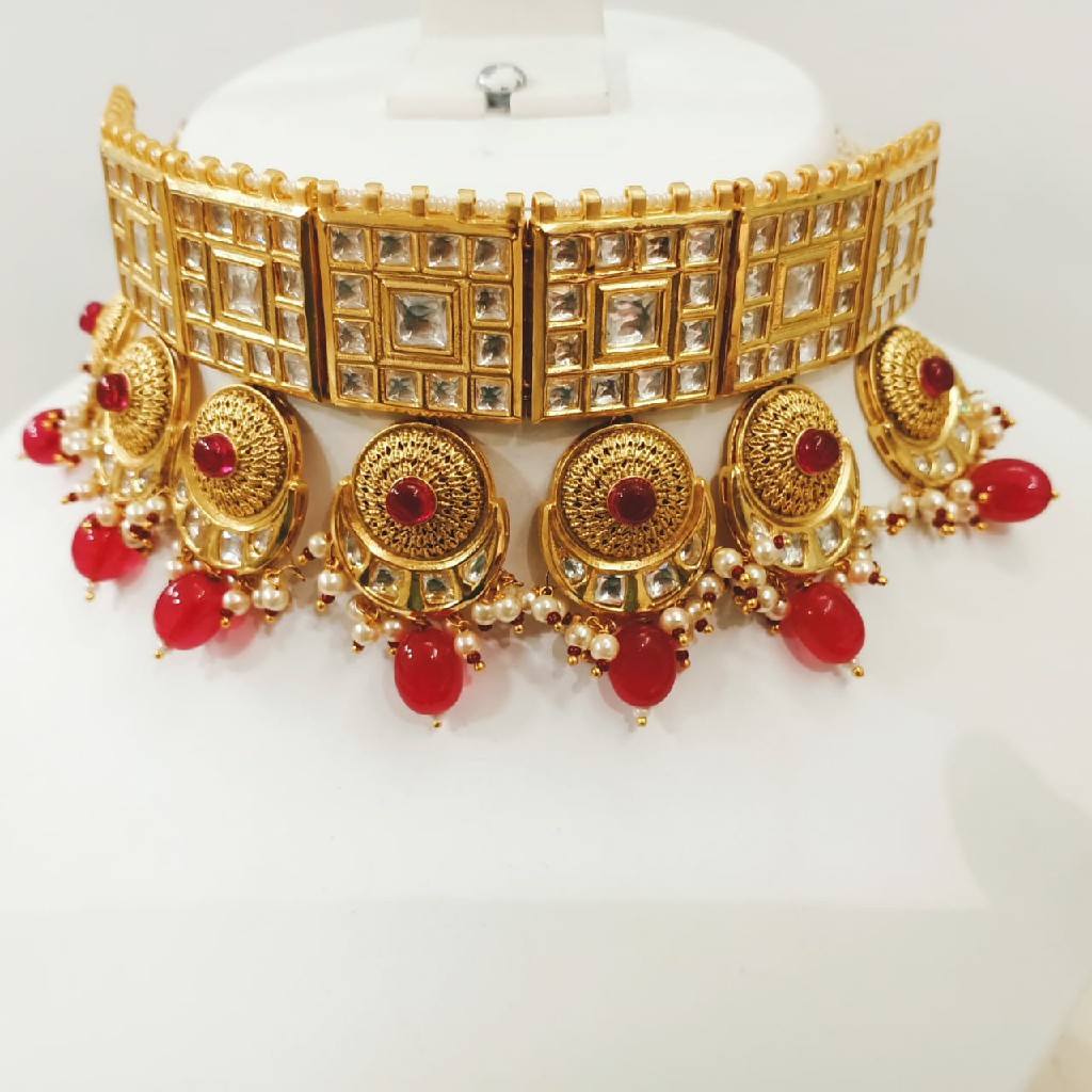 Square shape choker set with pink suzni(Drop) hanging design number 1125 - Image 2