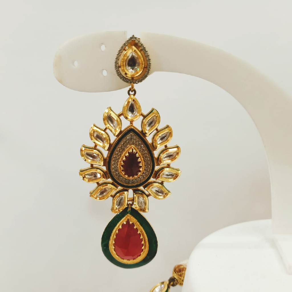 D.C fusion set diamond setting Mina work and kundan work design number 1124 - Image 3