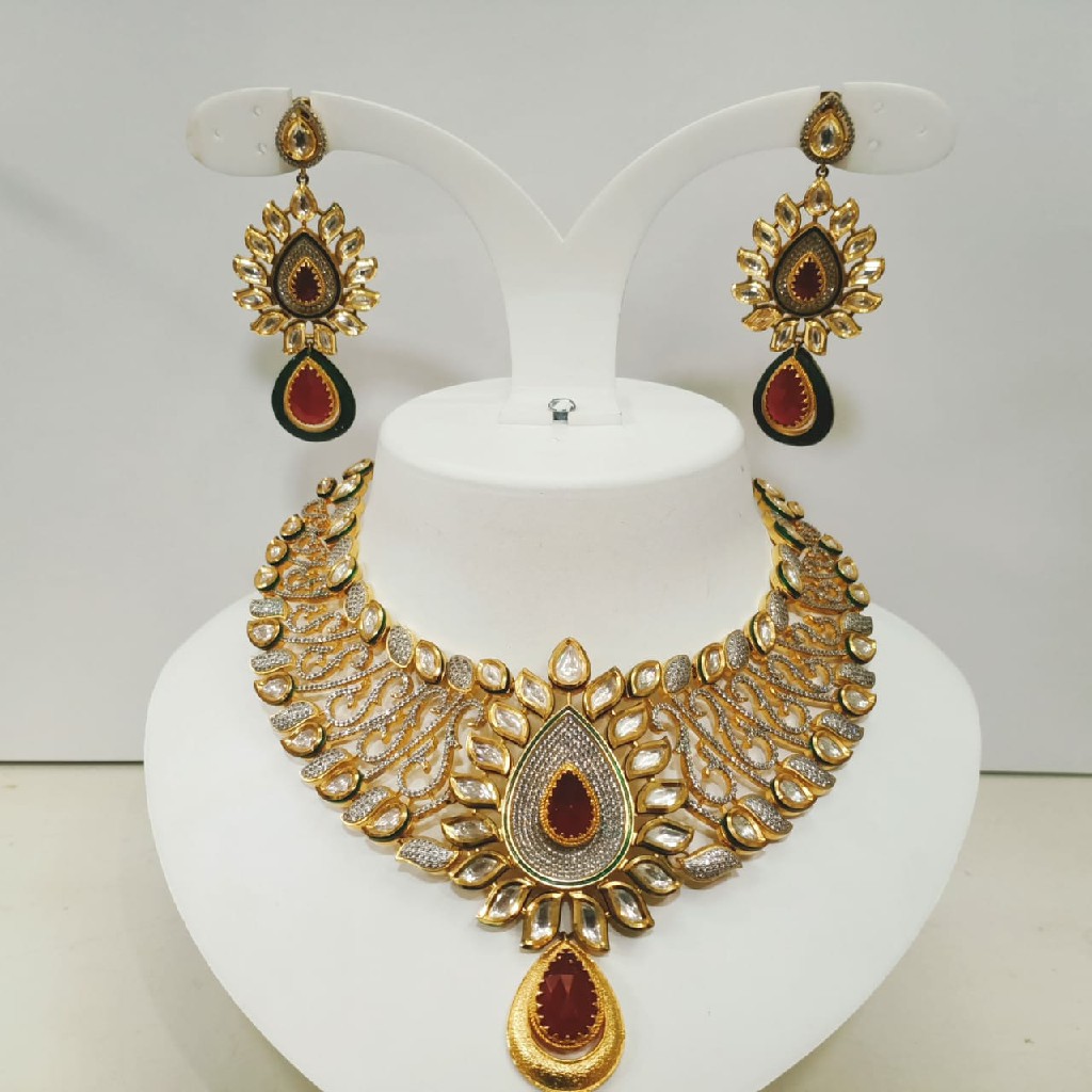 D.C fusion set diamond setting Mina work and kundan work design number 1124