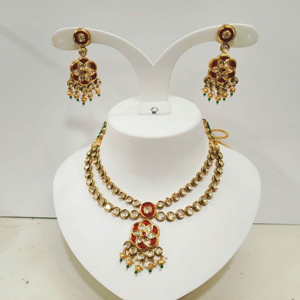 2line Bikaneri d.c.kundan set with pink choki stone product number 1123