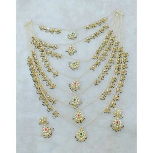 Colourful Stone And White Pearl Satlada (Layered) Necklace Set1095