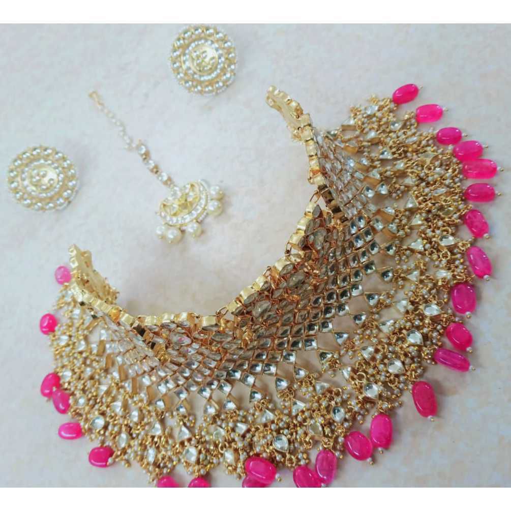 Beautiful Pink And White Designer Bridal  Necklace Set 1093