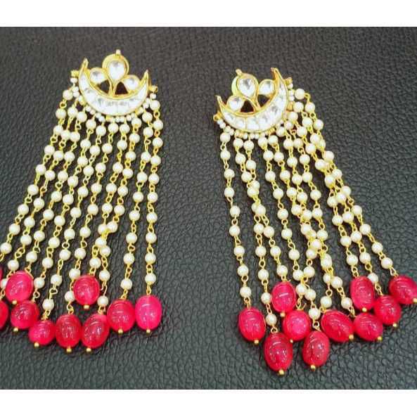 Beautiful pink and white kundan's earrings famous actress rekhaji wearing this type of jewelleries1089