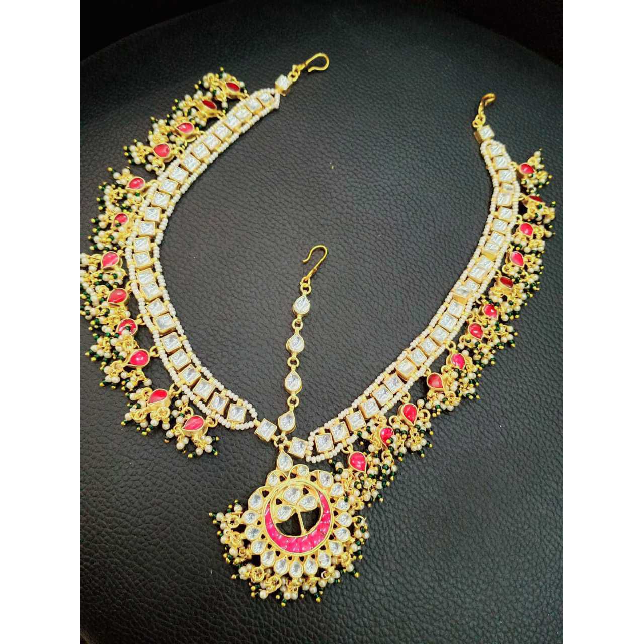 Pink And White Kundan's Bridal Mathapatti (Damni)1083