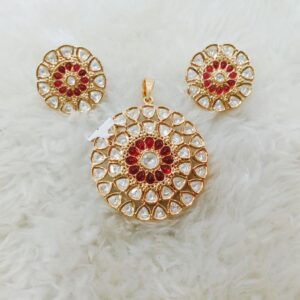 Bikaneri kundan pendent set ruby stone setting goldplated polish 1064