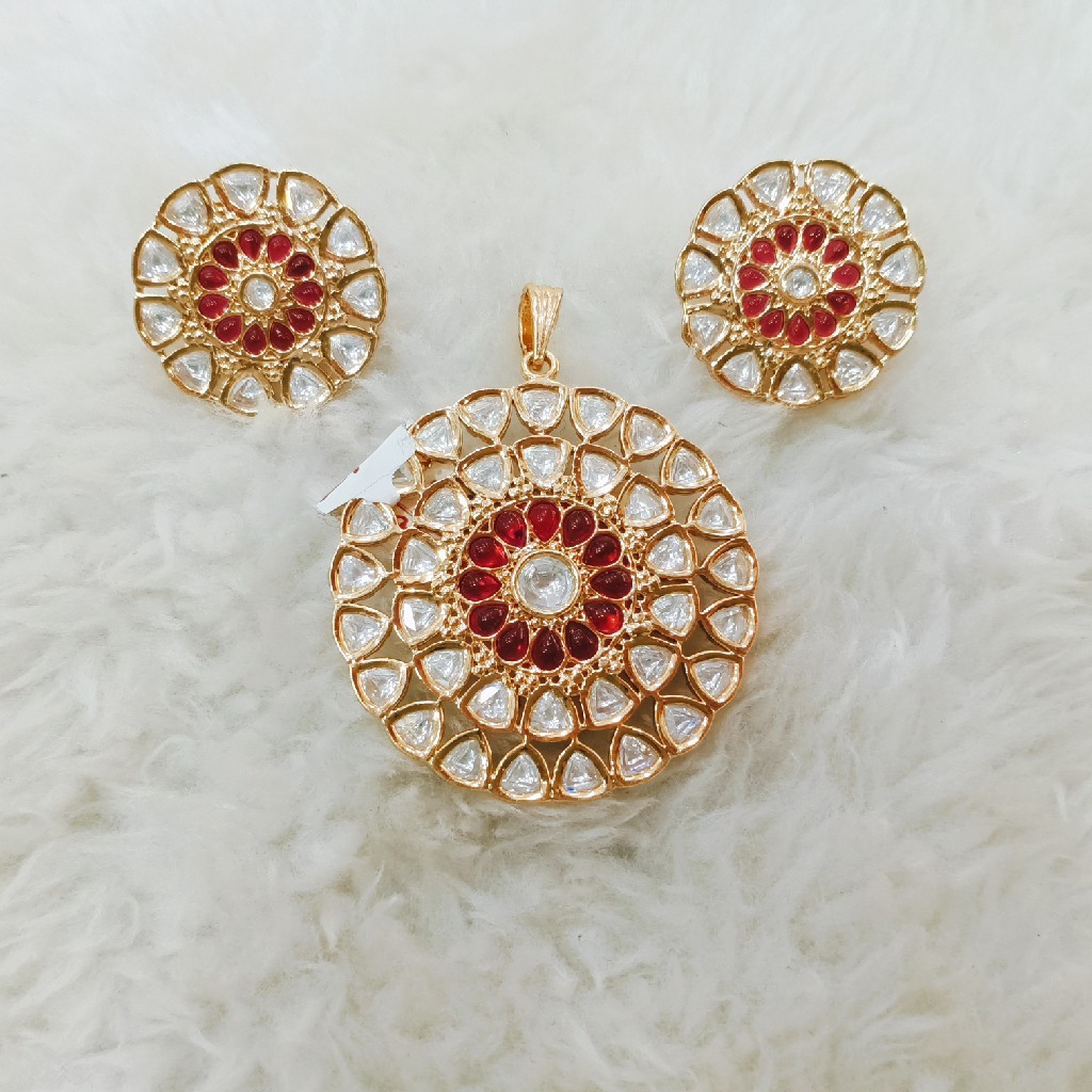 Bikaneri kundan pendent set ruby stone setting goldplated polish 1064