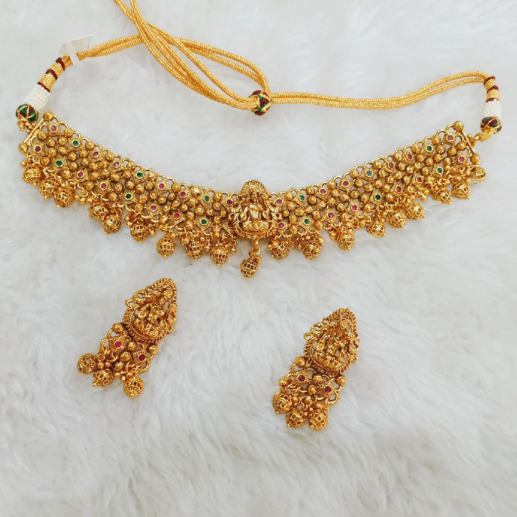 1 gram gold plated traditional antique polish necklace set 1063