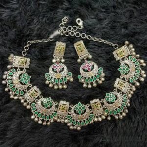 Designer green stone necklace set