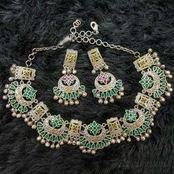 Designer green stone necklace set