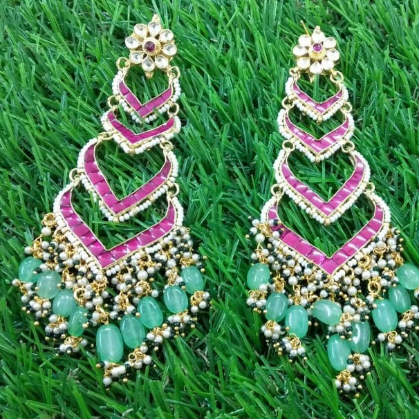 Beautiful Earrings With Pink Diamonds And Navy Blue Beads - Image 2