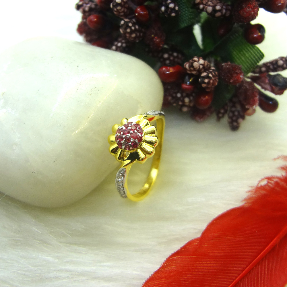 916 gold cz diamond flower pattern ladies ring