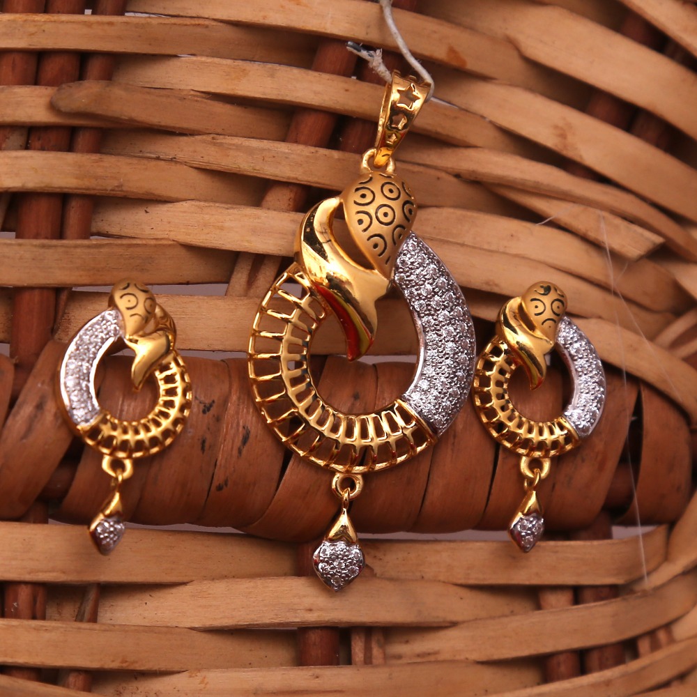 916 gold cz daimond pendant set