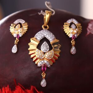 916 gold cz daimond pendant set
