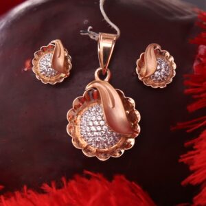 18ct rose gold cz daimond pendant set