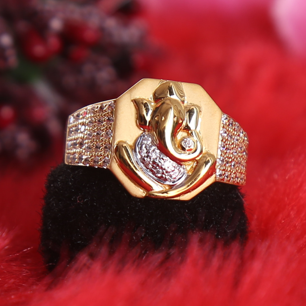 916 gold cz diamond ganpati ji gents ring