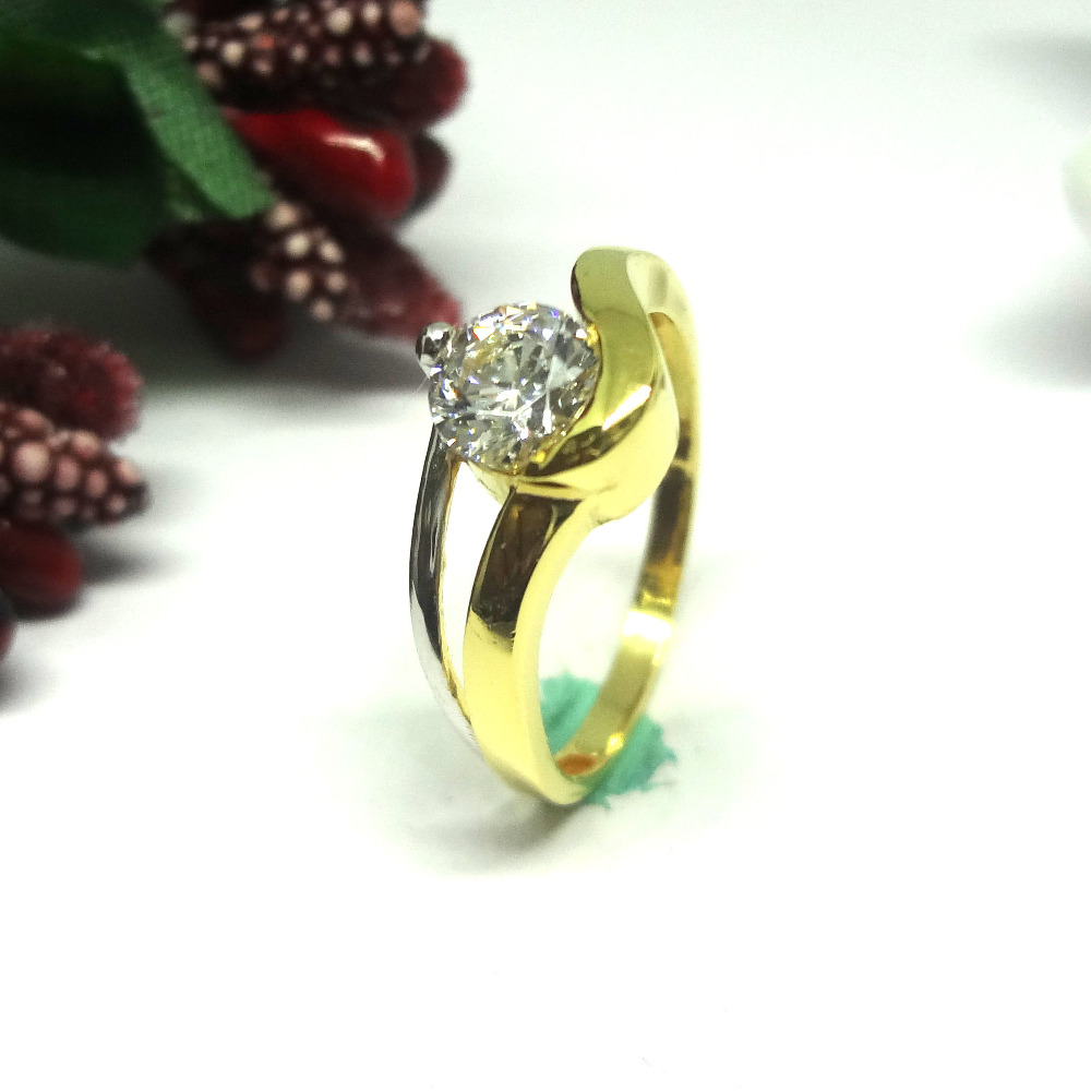 916 gold cz diamond curve shape solitaire ladies ring