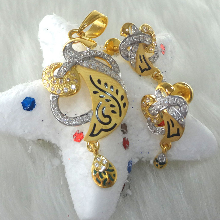 916 gold cz diamond pendant set