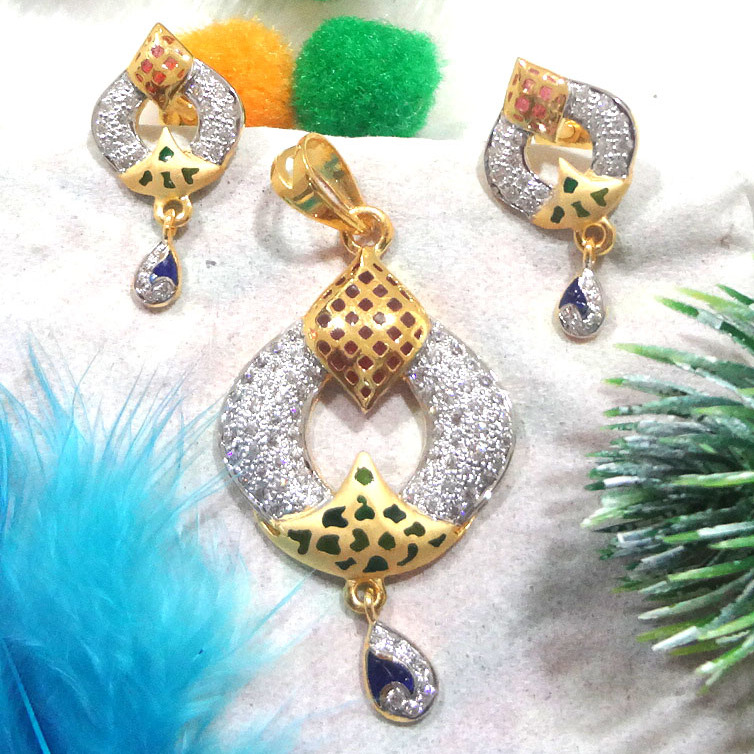 916 gold cz diamond pendant set