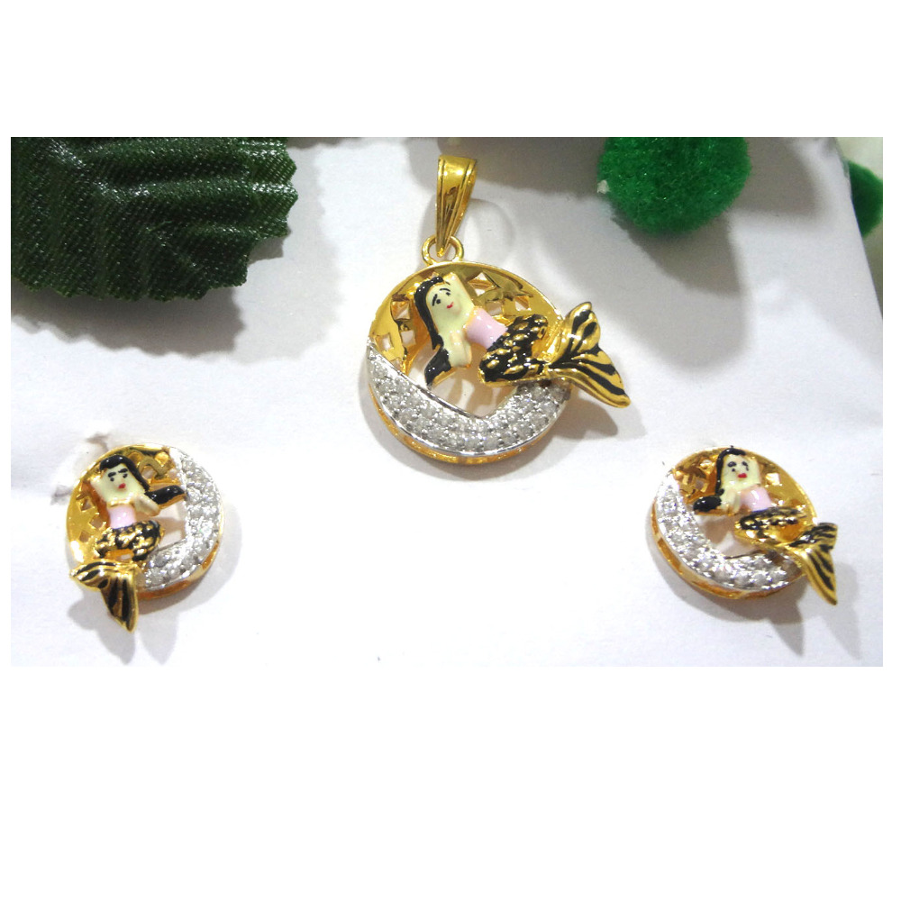 916 gold cz diamond pendant set