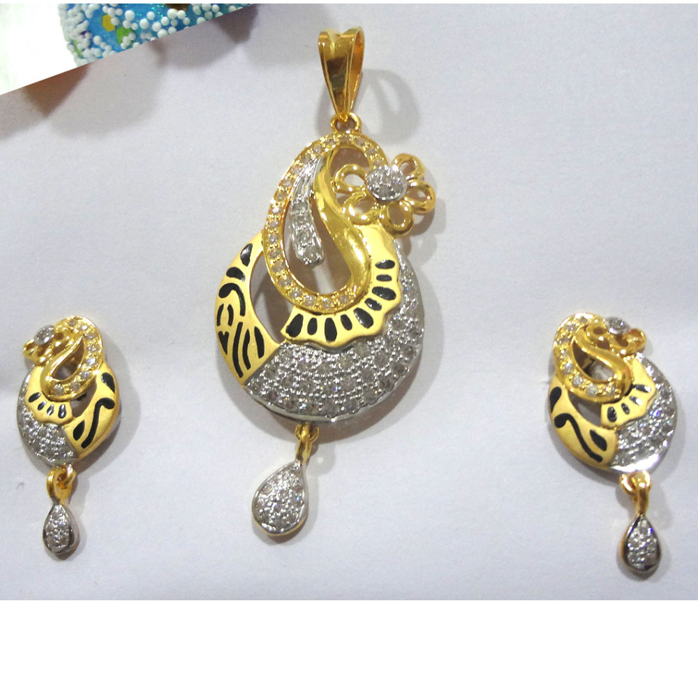 916 gold cz diamond pendant set