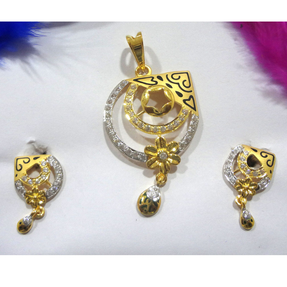 916 gold cz diamond pendant set