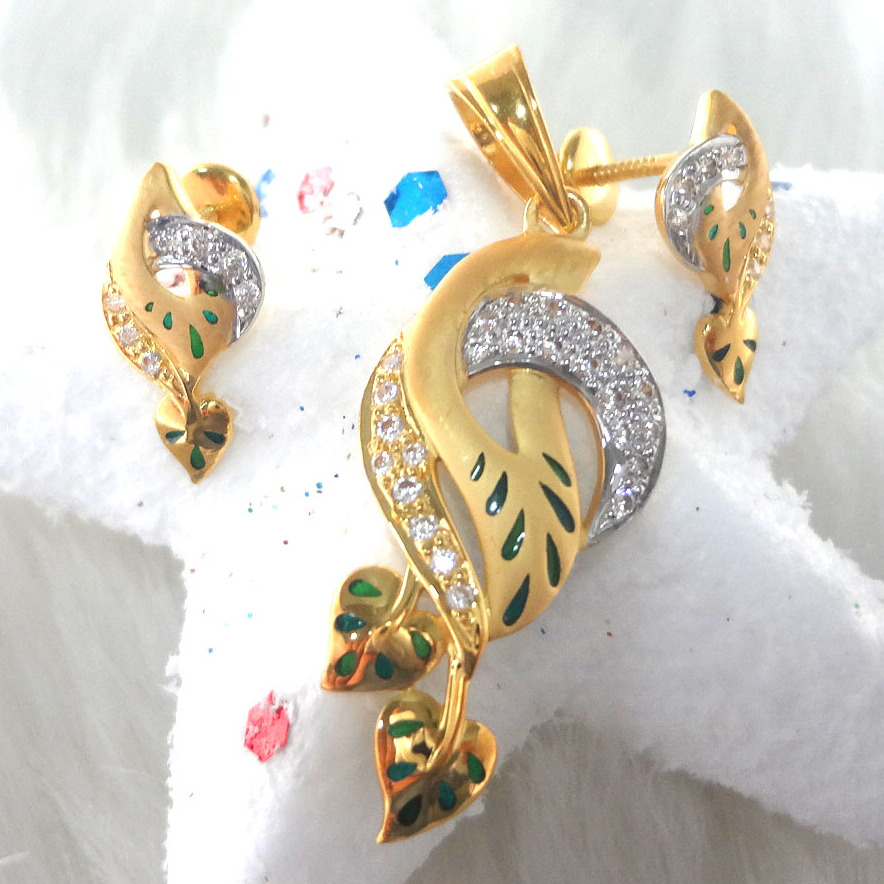 916 gold cz diamond pendant set