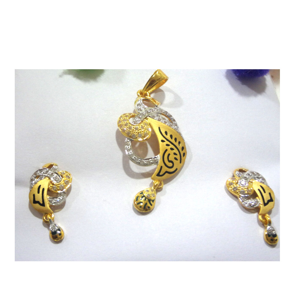 916 gold cz diamond pendant set