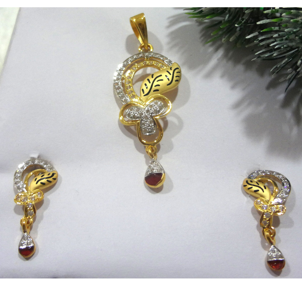 916 gold cz diamond pendant set