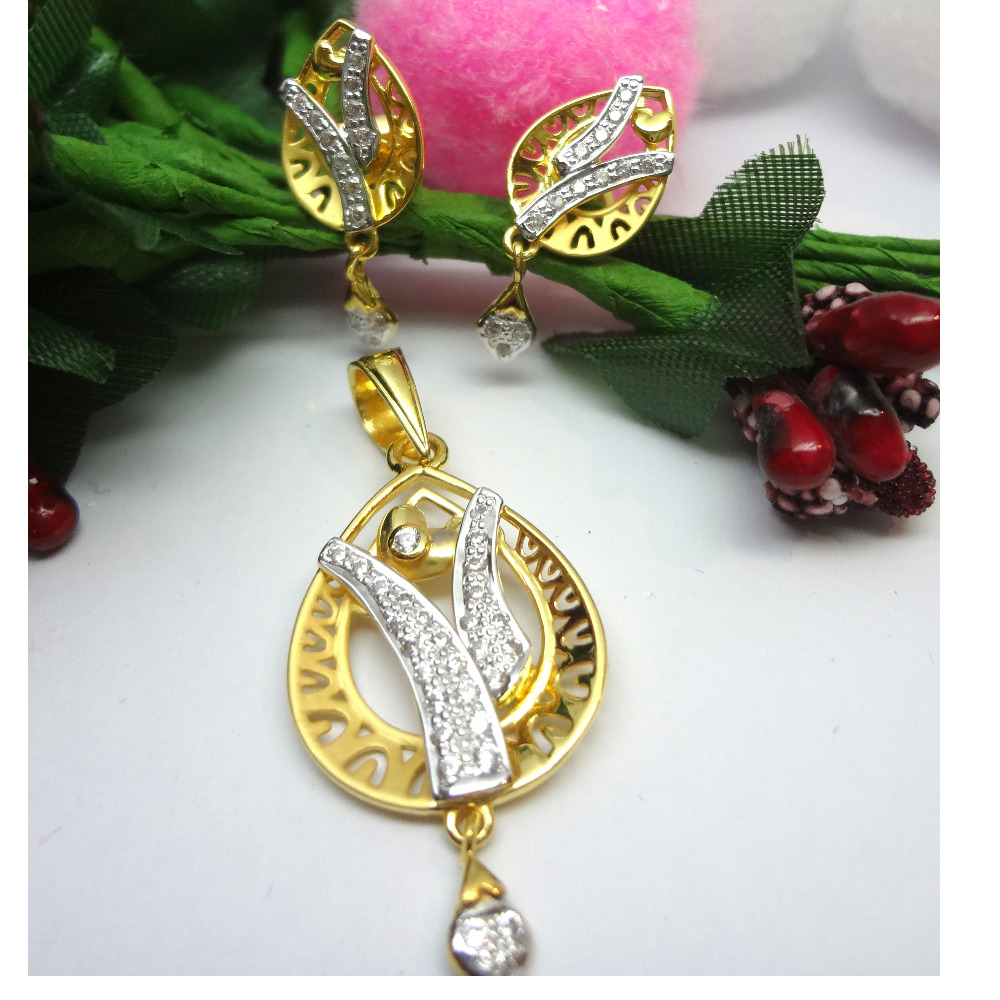 916 gold cz diamond pendant set