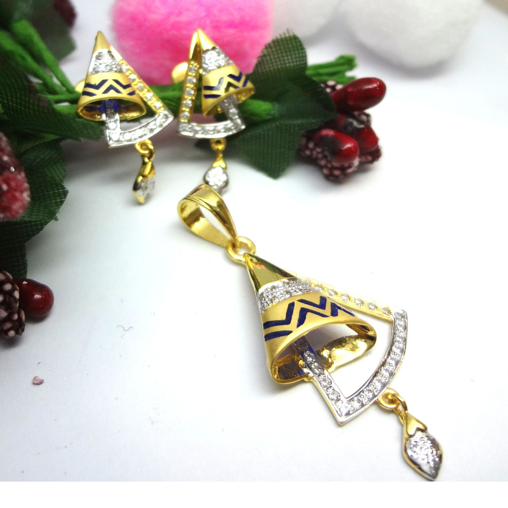 916 gold cz diamond pendant set