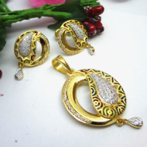 916 gold cz diamond pendant set