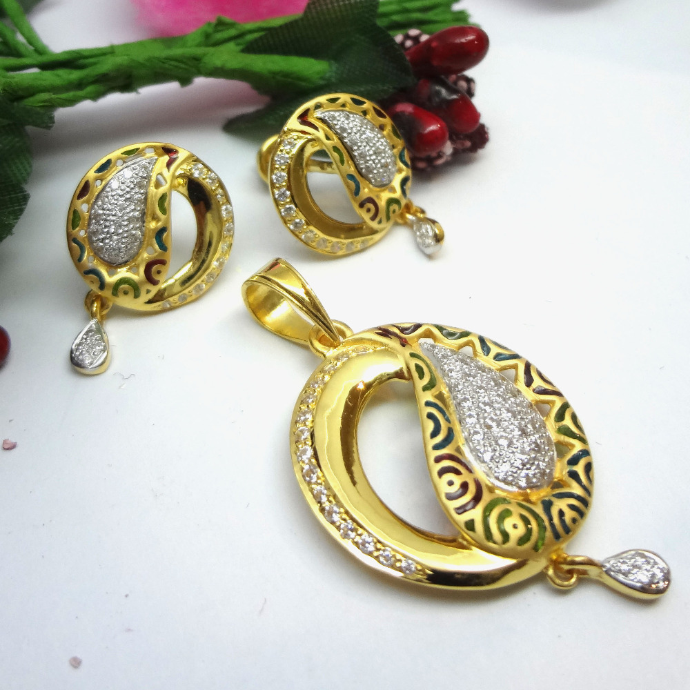 916 gold cz diamond pendant set