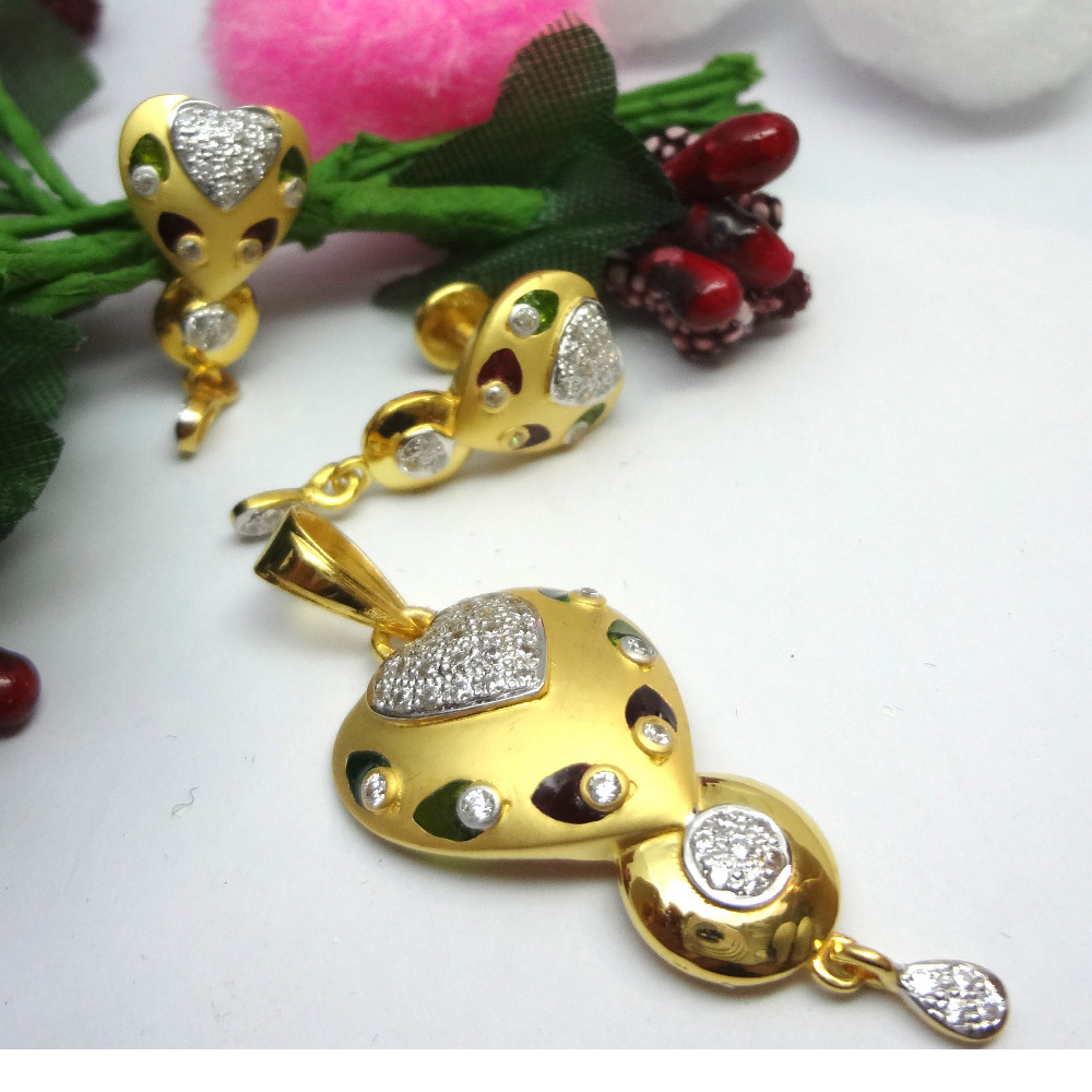 916 gold cz diamond pendant set