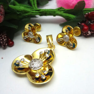 916 gold cz diamond pendant set