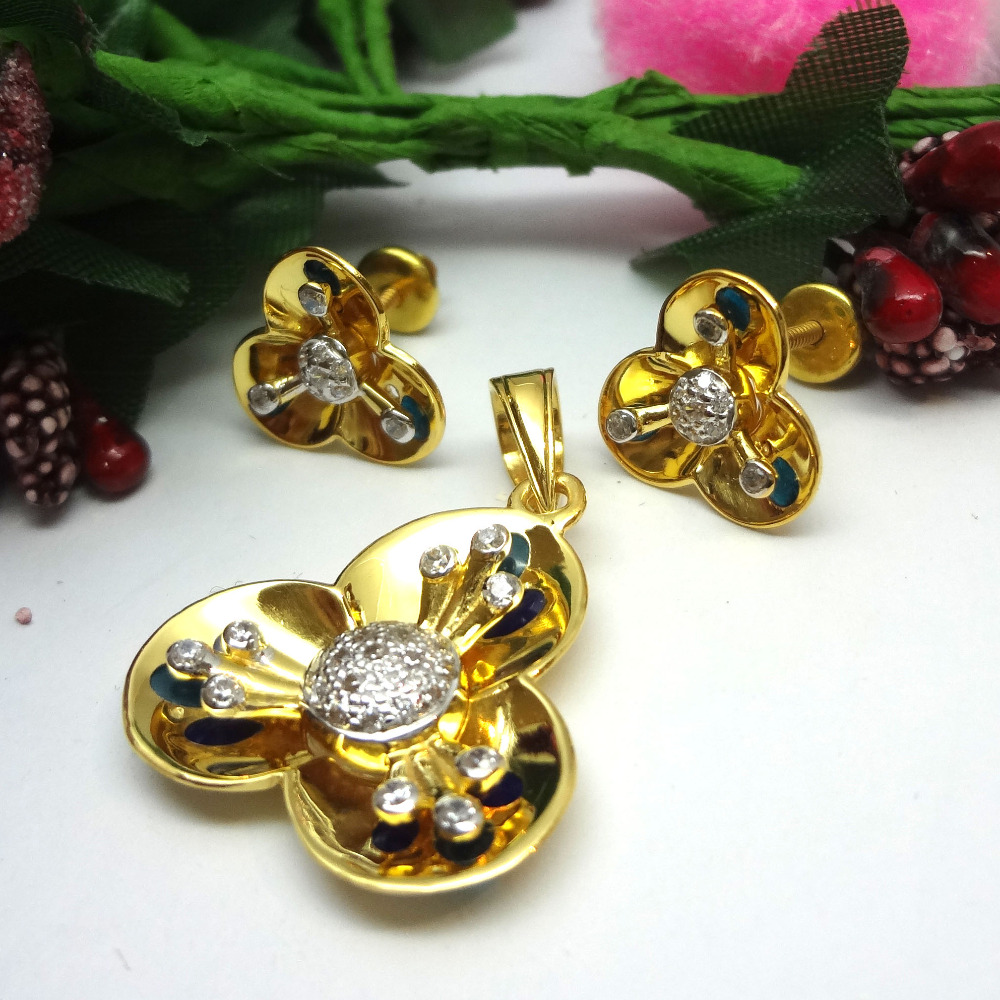 916 gold cz diamond pendant set