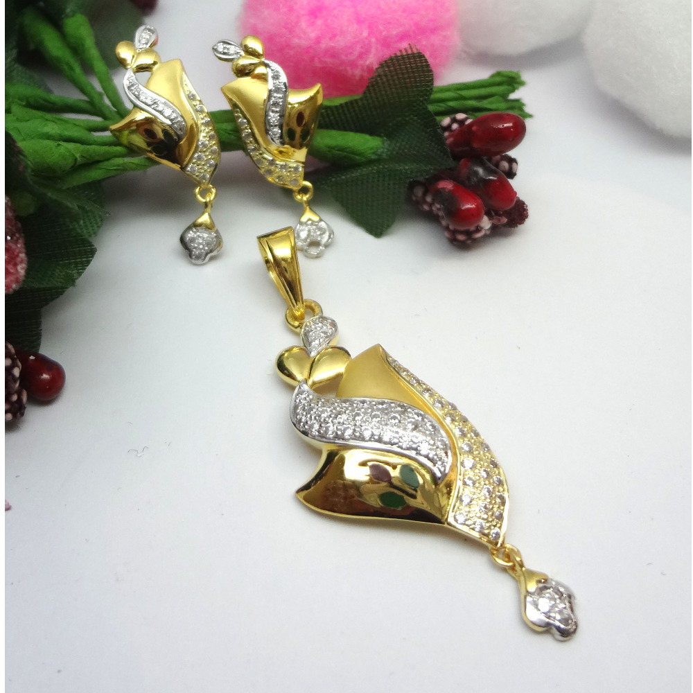 916 gold cz diamond pendant set