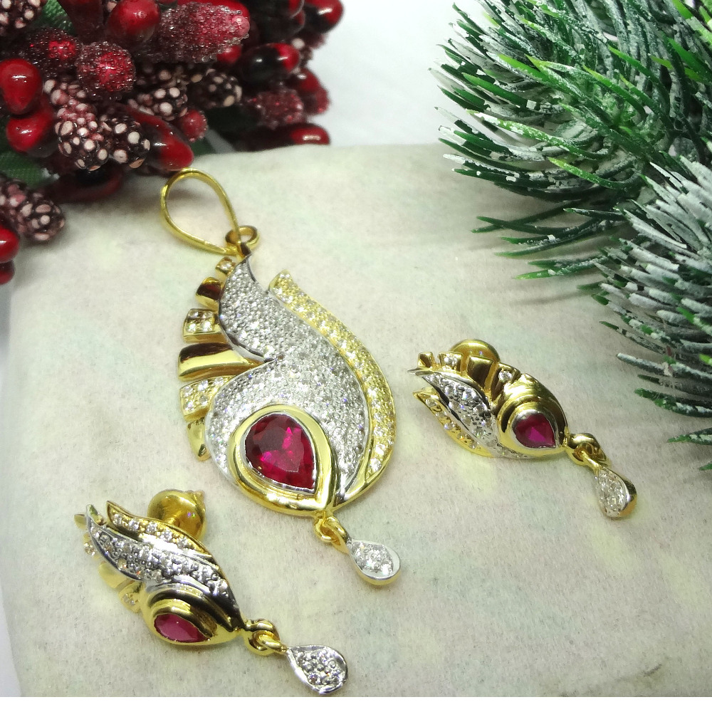 916 gold cz diamond pendant set